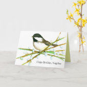 Gelukkige verjaardag buurman Chickadee Bird Kaart (Gele Bloem)