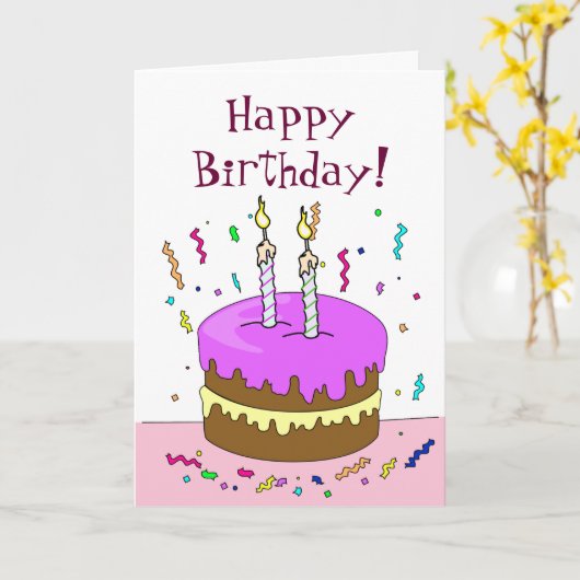 Gelukkige Verjaardag! Cake 2 JAAR Kaart (Gele Bloem)