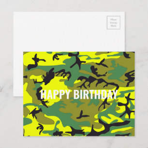 Gelukkige verjaardag Camouflage Geel Groen Abstrac Briefkaart