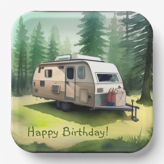 Gelukkige Verjaardag Camping Papieren Bordje (Voorkant)