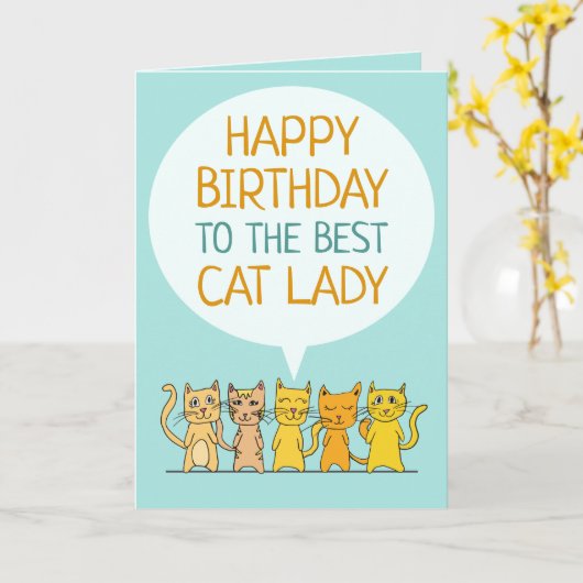 Gelukkige Verjaardag Cat Lady Groet Kaart (Gele Bloem)
