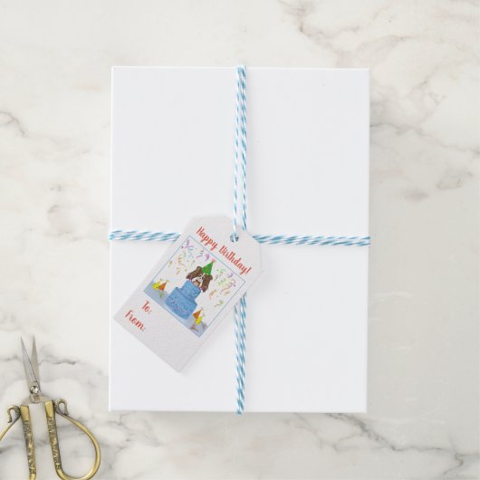 Gelukkige verjaardag Cavalier King Charles Cake Cadeaulabel (Met Touw)