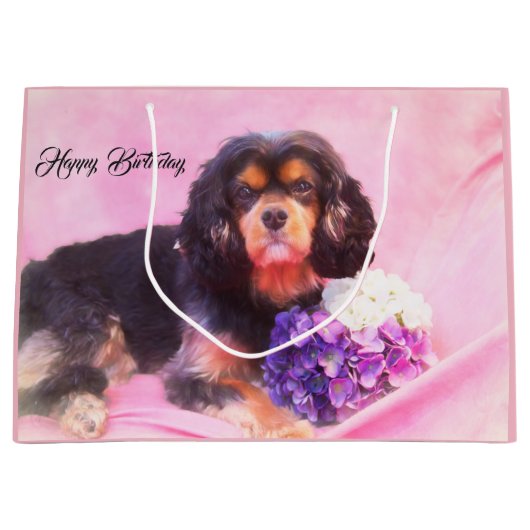 Gelukkige verjaardag Cavalier King Charles Spaniel Groot Cadeauzakje (Voorkant)