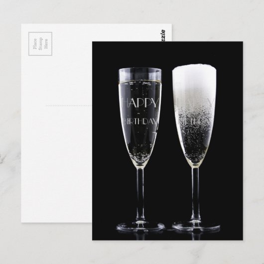 Gelukkige Verjaardag Cheers Champagne Fluit Twee B Briefkaart (Voorkant / Achterkant)