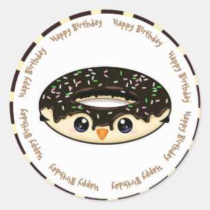 Gelukkige verjaardag chocolade kawaii donut ronde sticker