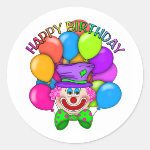 Gelukkige Verjaardag Clown en Ballonnen Ronde Sticker