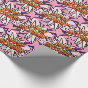 GELUKKIGE VERJAARDAG Comic Book Pop Art roze Cadeaupapier