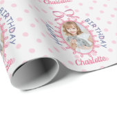 Gelukkige Verjaardag Coquette Bow Aangepaste Foton Cadeaupapier (Rol Hoek)