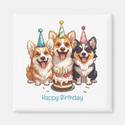 Gelukkige verjaardag Corgi Dogs Magneet (Voorkant)