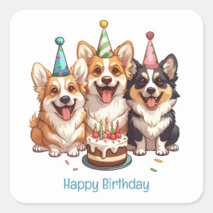 Gelukkige verjaardag Corgi Dogs Vierkante Sticker