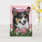Gelukkige Verjaardag - Corgi Kaart (Gele Bloem)