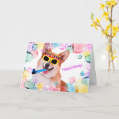 Gelukkige verjaardag Corgi met bril Kaart (Gele Bloem)