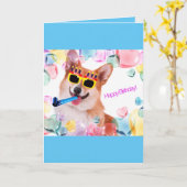 Gelukkige Verjaardag Corgi met Glazen Kaart (Gele Bloem)
