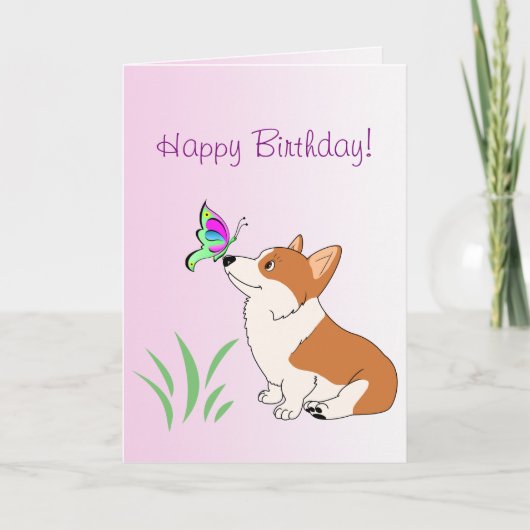 Gelukkige Verjaardag Corgi met Vlinder Kaart (Voorkant)