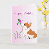 Gelukkige Verjaardag Corgi met Vlinder Kaart (Gele Bloem)