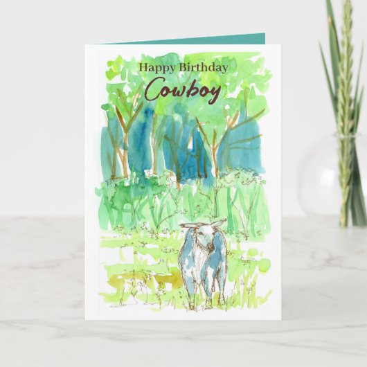 Gelukkige Verjaardag Cowboy Bull Ranch Pasture Tre Kaart (Voorkant)