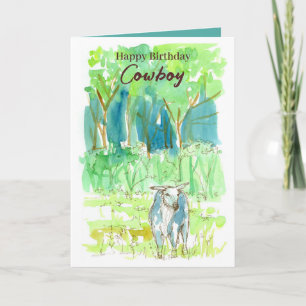 Gelukkige Verjaardag Cowboy Bull Ranch Pasture Tre Kaart