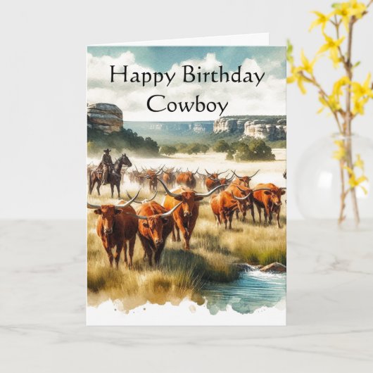 Gelukkige Verjaardag Cowboy Groet Kaart (Gele Bloem)