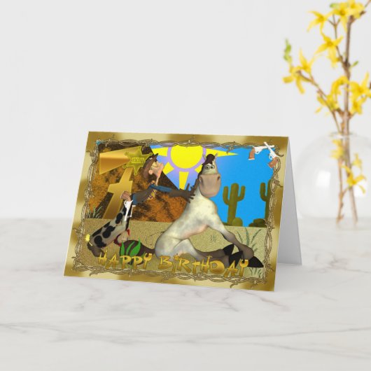 Gelukkige Verjaardag Cowboy kaart (Gele Bloem)