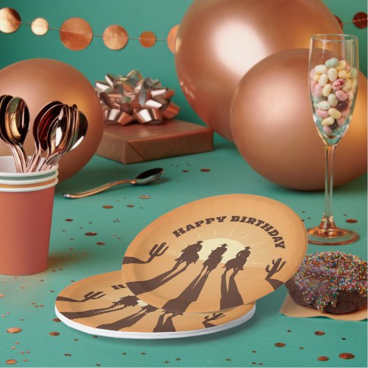 Gelukkige verjaardag cowboys papieren bordje (Multi)