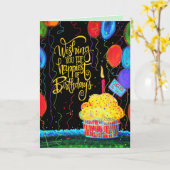 Gelukkige Verjaardag Cupcake Ballons Kaars Plezier Kaart (Gele Bloem)