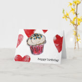 gelukkige verjaardag, cupcake harten kaart (Gele Bloem)