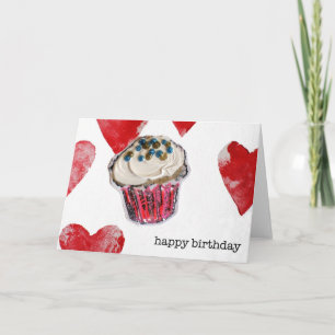 gelukkige verjaardag, cupcake harten kaart