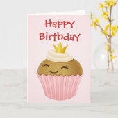 Gelukkige Verjaardag Cupcake Kaart (Gele Bloem)