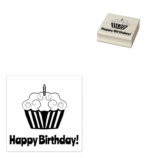 Gelukkige Verjaardag Cupcake Rubber Stamp Rubberstempel (Gestempeld)
