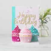 Gelukkige verjaardag Cupcakes Elegant Feestdagenkaart (Staand voorkant)