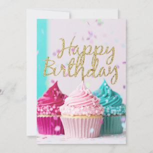 Gelukkige verjaardag Cupcakes Elegant Feestdagenkaart