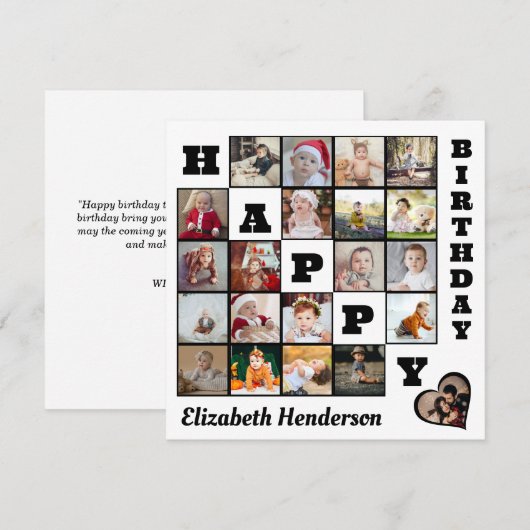 Gelukkige Verjaardag Custom 21 Photo Collage Gift Bedankkaart (Voorkant / Achterkant)