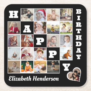 Gelukkige Verjaardag Custom 21 Photo Collage Gift Kartonnen Onderzetters