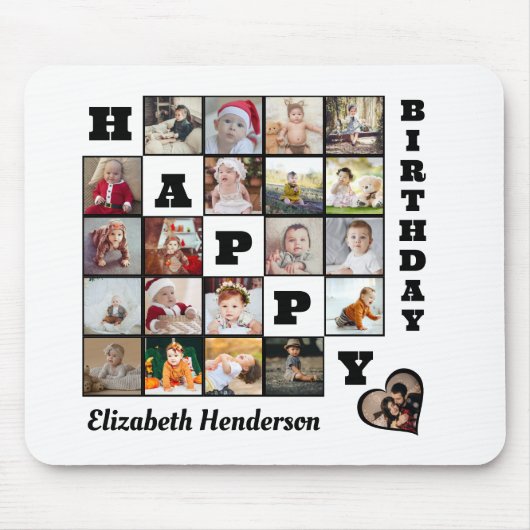 Gelukkige Verjaardag Custom 21 Photo Collage Gift Muismat (Voorkant)