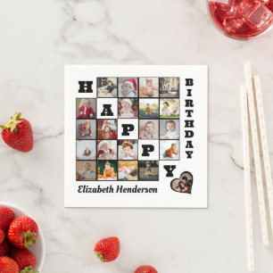 Gelukkige Verjaardag Custom 21 Photo Collage Gift Servet