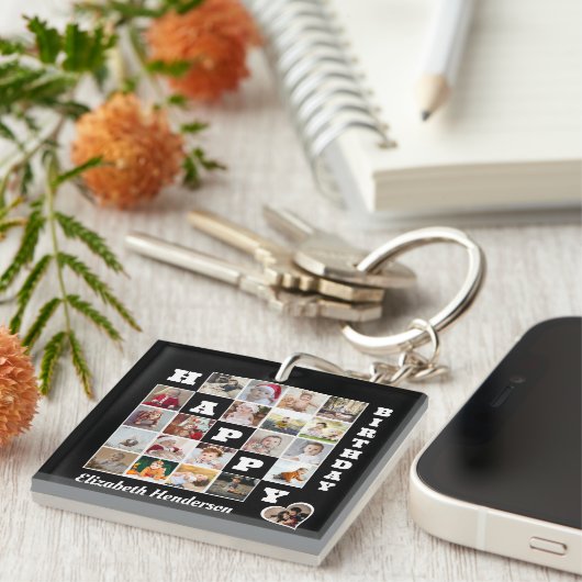 Gelukkige Verjaardag Custom 21 Photo Collage Gift Sleutelhanger (Voorkant Rechts)