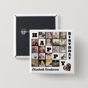 Gelukkige Verjaardag Custom 21 Photo Collage Gift Vierkante Button 5,1 Cm