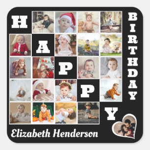 Gelukkige Verjaardag Custom 21 Photo Collage Gift Vierkante Sticker