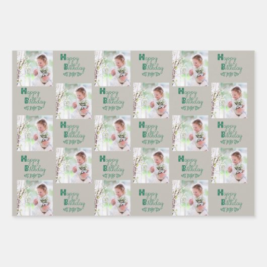 Gelukkige Verjaardag Custom Foto Roze Lavendel Set Inpakpapier Vel (Voorkant 3)