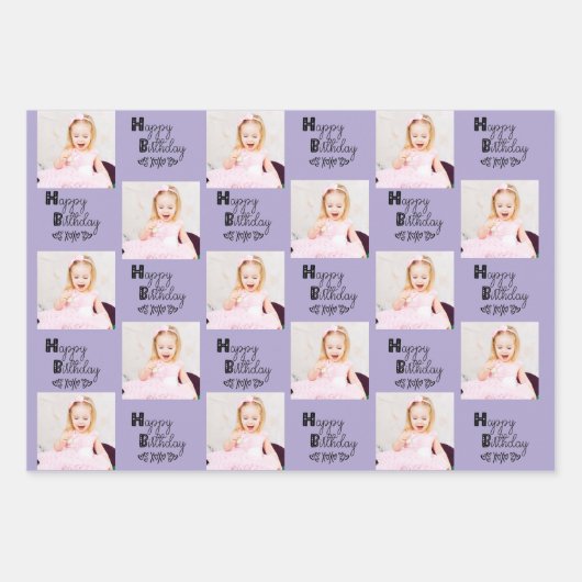 Gelukkige Verjaardag Custom Foto Roze Lavendel Set Inpakpapier Vel (Voorkant)