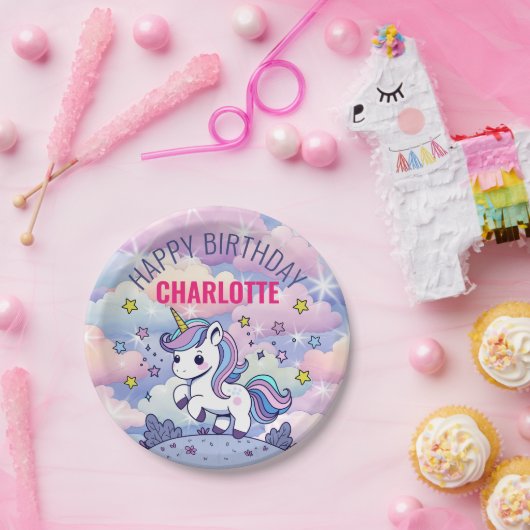 Gelukkige Verjaardag Custom Magische Eenhoorn Papieren Bordje (Feest)
