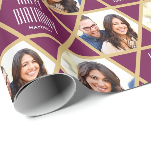 Gelukkige Verjaardag Custom Photo Star Pattern Plu Cadeaupapier (Rol Hoek)