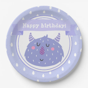 Gelukkige verjaardag! Cute Paarse Monster Papieren Bordje