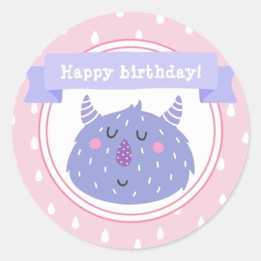 Gelukkige verjaardag! Cute Paarse Monster Ronde Sticker (Voorkant)