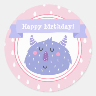 Gelukkige verjaardag! Cute Paarse Monster Ronde Sticker