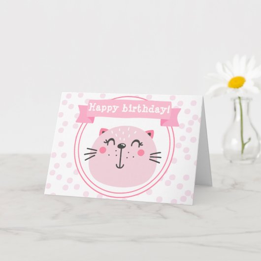 Gelukkige verjaardag! Cute roze kat - Kinderen van Kaart (Kleine Plant)