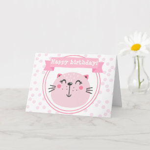 Gelukkige verjaardag! Cute roze kat - Kinderen van Kaart