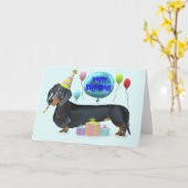 Gelukkige Verjaardag Dachshund Kaart (Gele Bloem)