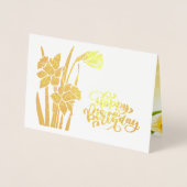 Gelukkige verjaardag. Daffodils Luxury Real Folie  Folie Kaarten (Voorkant)