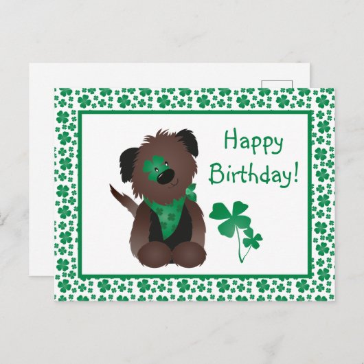 Gelukkige verjaardag Dag Hond Shamrock Groen Briefkaart (Voorkant / Achterkant)